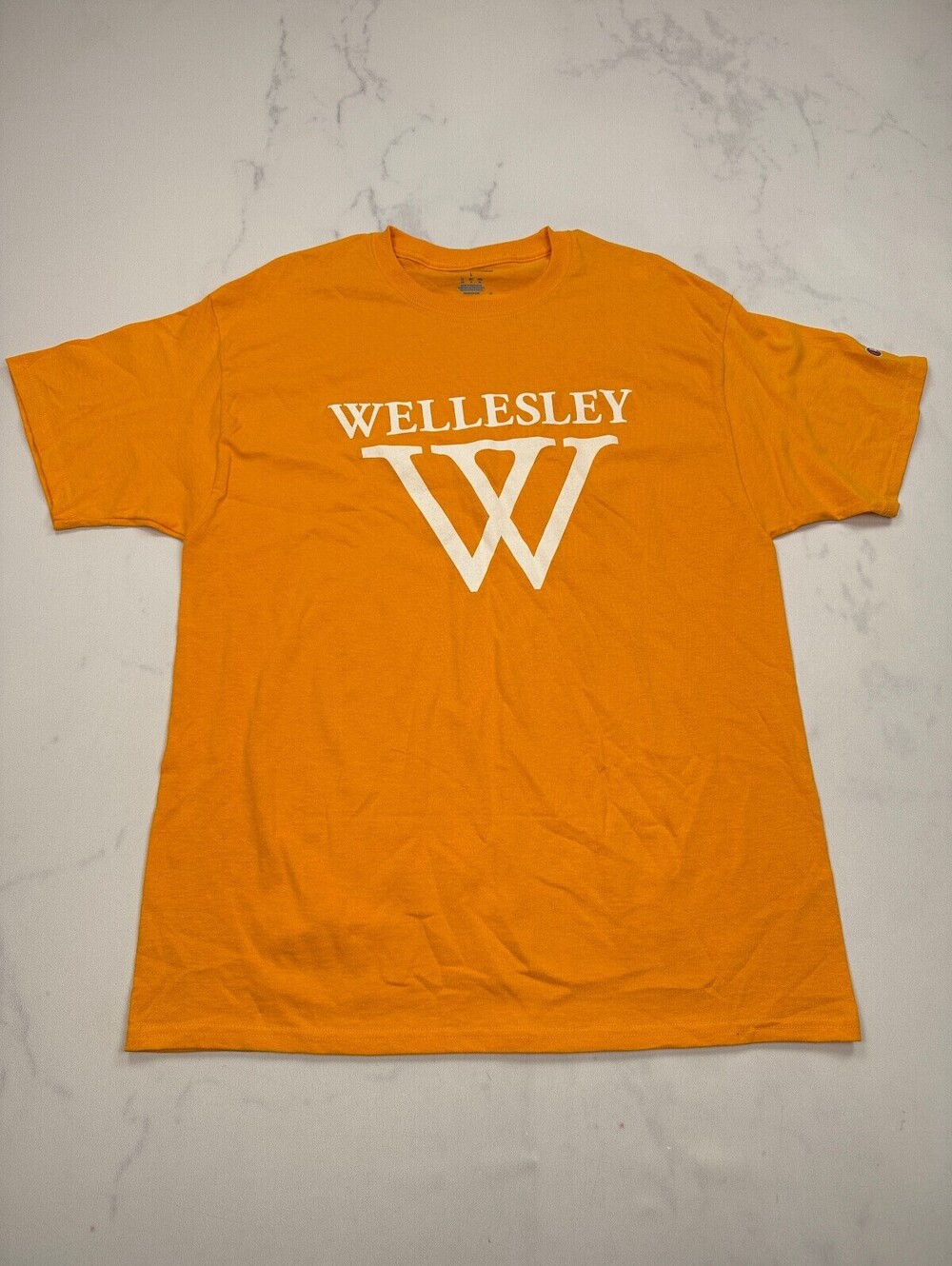 Champion Wellesley Graphic Tee Orange 90s VTG Collegiate - Mens L